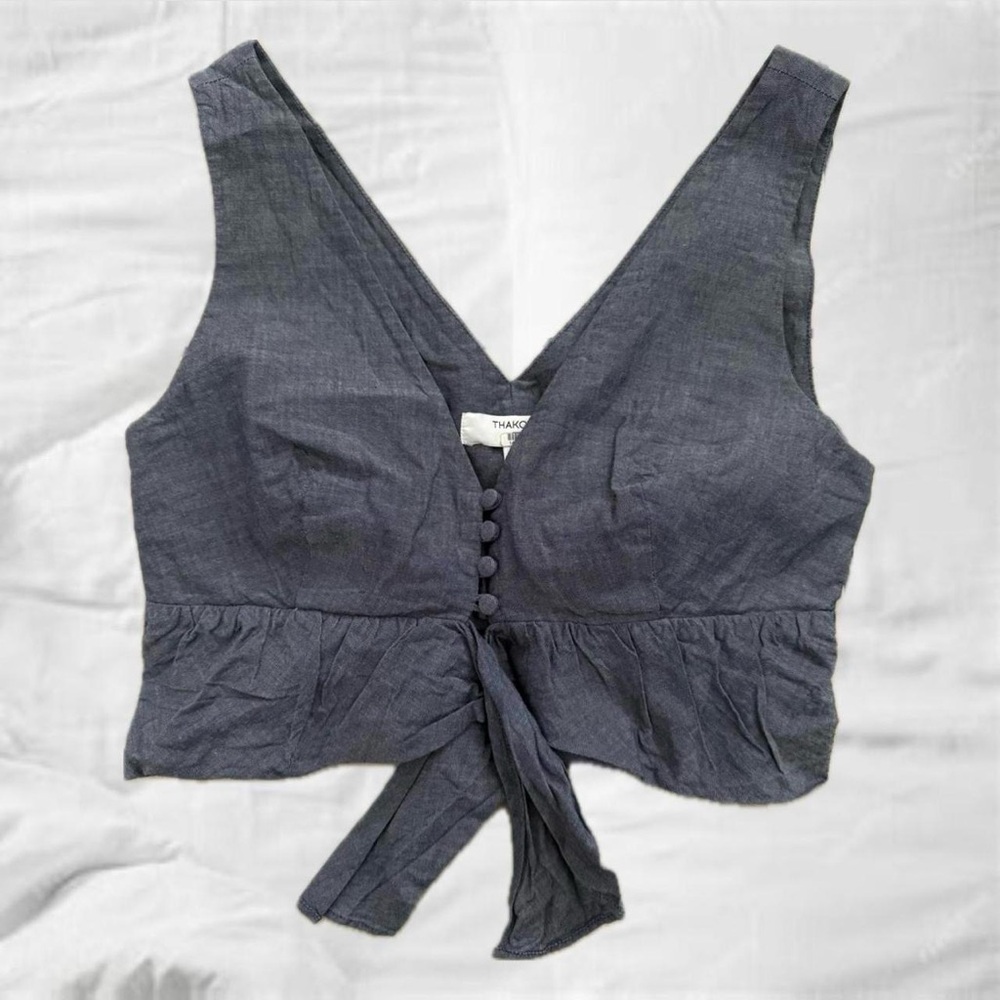 Thakoon Gray Tie Front Crop Tank Top